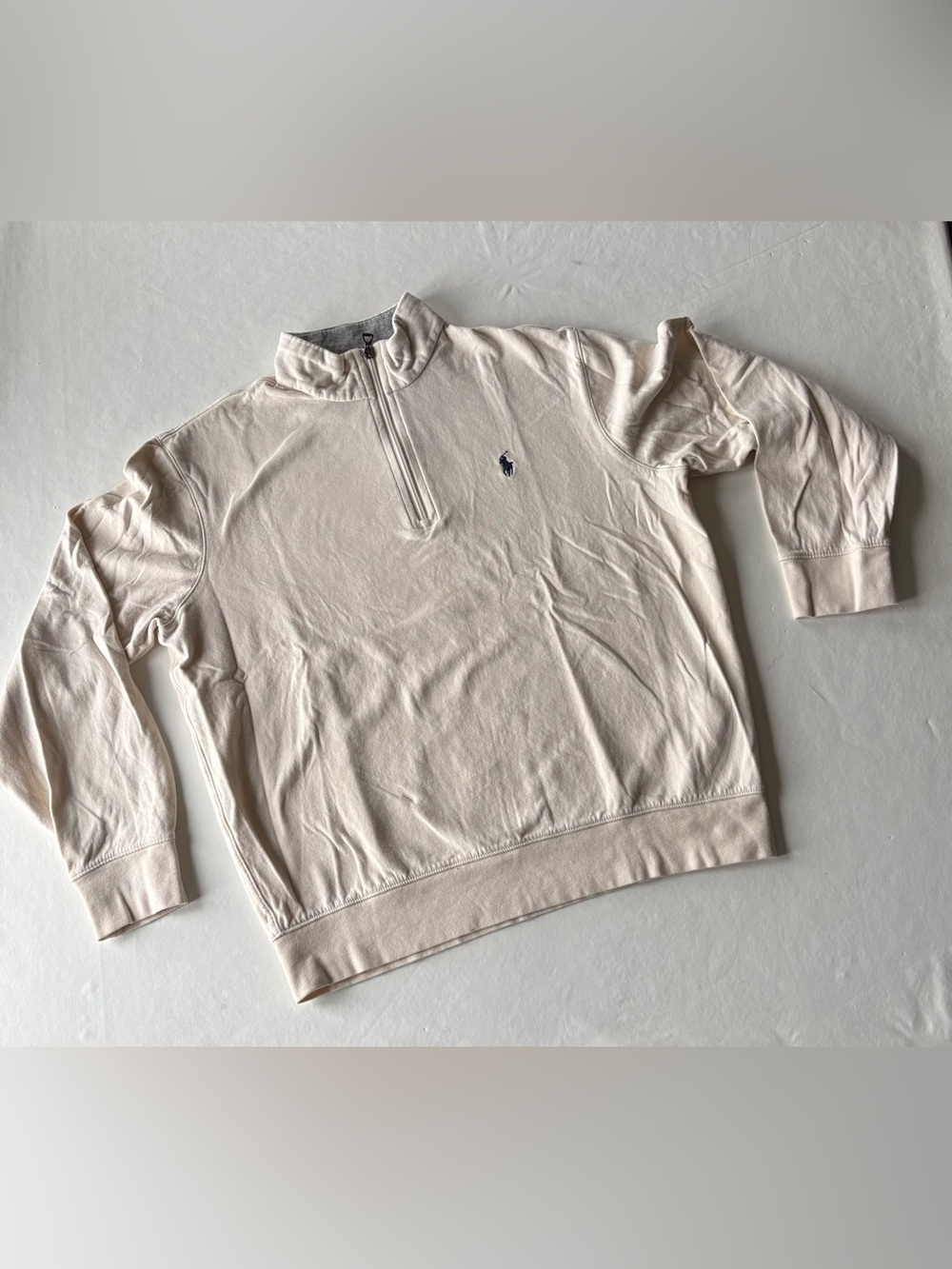 Ralph Lauren Luxury Jersey Quarter-Zip Parchment Cream Pullover; Men’s Medium